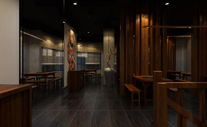 返璞歸真、回歸自然的健康飲食餐廳背景墻設計案例效果圖