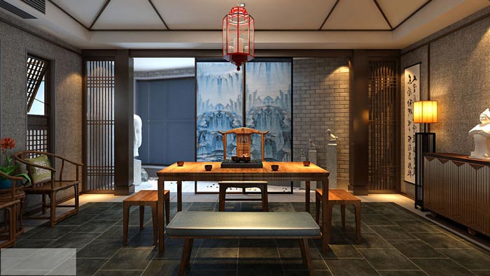 中式辦公室茶水區設計裝修效果圖