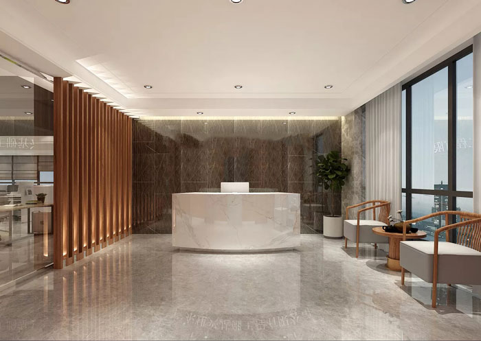 現代中式辦公室前臺裝修效果圖