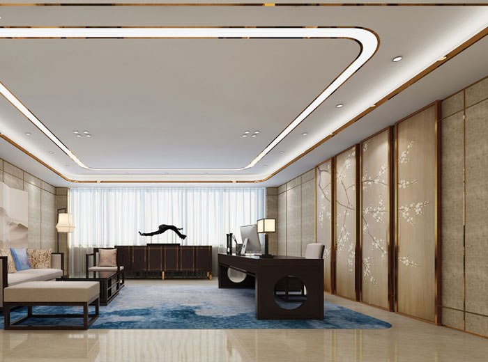 新中式總經理辦公室設計方案效果圖