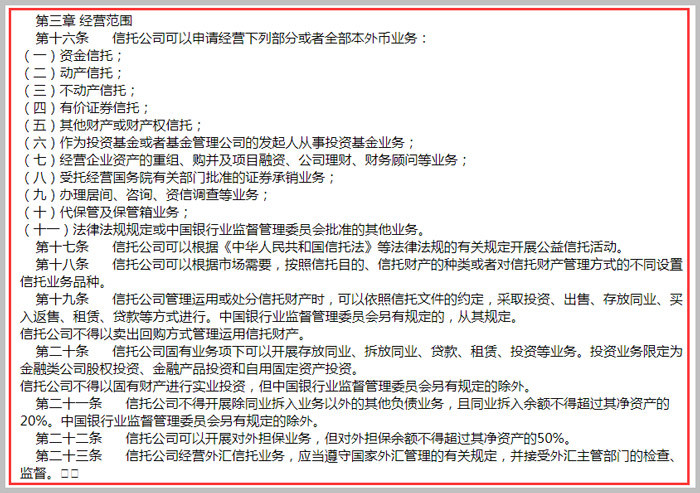 信托公司經營范圍示意圖